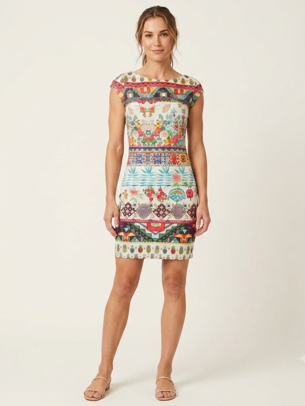 Desigual Multicolor Printed Cap-Sleeve Mini Dress Size Small
